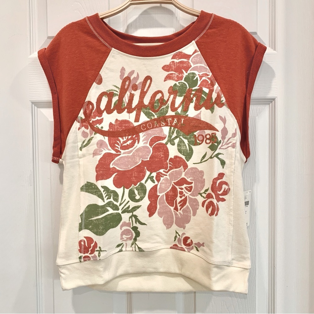 🌺 ANTHROPOLOGIE Pilcro Muscle Sweatshirt Tank in California Poppy Flower Red - Picture 5 of 15